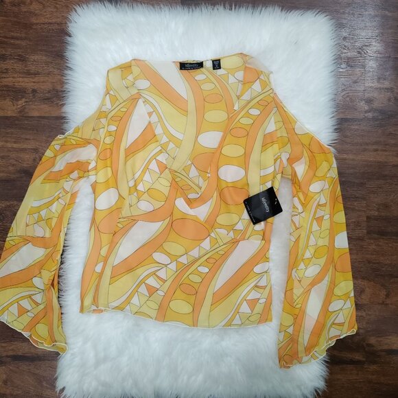 Identity By Lord & Taylor Vintage Silk Retro Cold Shoulder Blouse Size 16 NWT - Picture 2 of 15